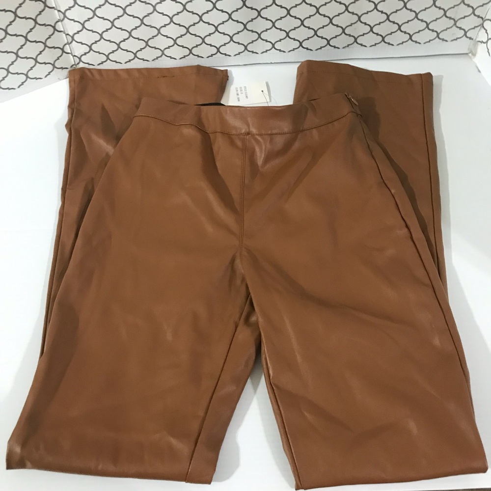 NWT idem ditto Women's Faux Leather High-Waist Pants - Tan Size S